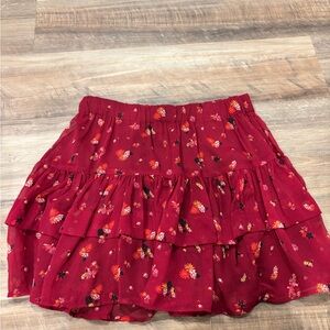 Free People Red Floral Tiered Skirt